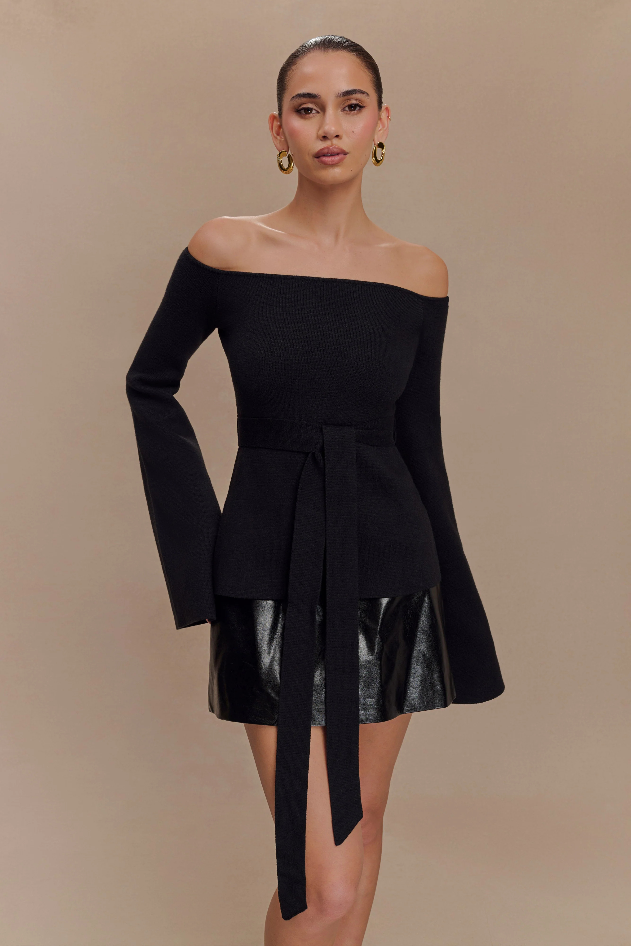 Kyle Off Shoulder Knit Top - Black | MESHKI US