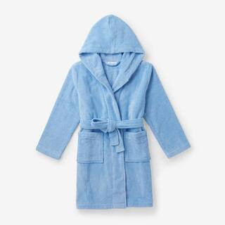 The Company Store Company Cotton Kids Unisex 14/16 in. Blue Cotton Hooded Terry Robe | The Home Depot
