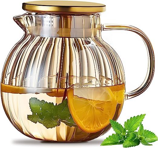 Glass Teapot Stovetop & Microwave Safe, Borosilicate Glass Tea Kettle 44oz/1300ml Glass Tea Pot w... | Amazon (US)