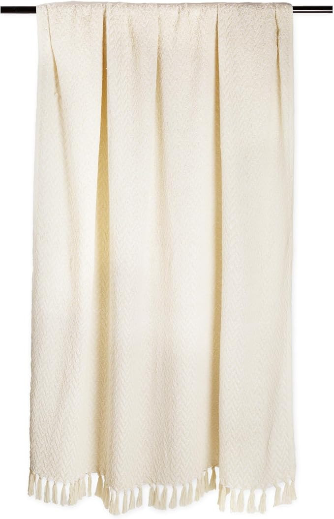 DII Modern Zig Zag Throw Blanket Woven Cotton, Hand-Knotted 2.5" Fringe, 50x60, Natural | Amazon (US)