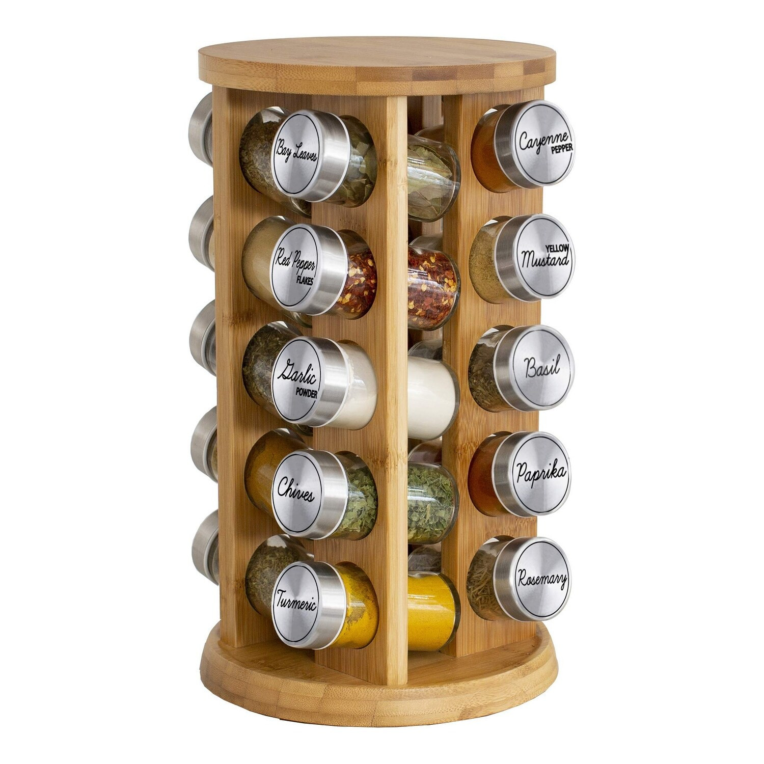 20 Jar Bamboo Spice Rack with Spices Included - Rotating Tower Organizer for Kitchen Spices and Seasonings,Free Spice Refills | Bed Bath & Beyond