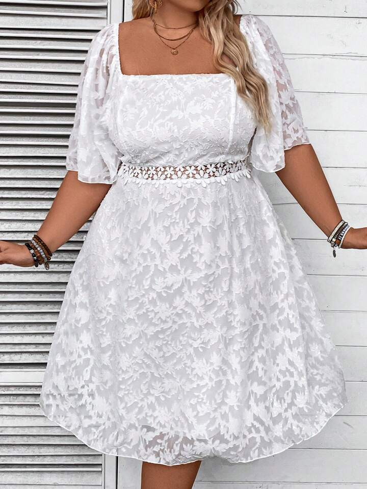 SHEIN CURVE+ Romantic Hollow Out Waist Vacation Dress | SHEIN