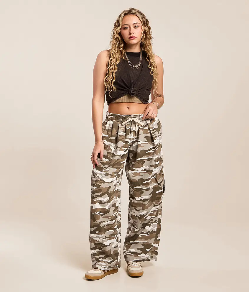 Camo Print High Rise Baggy Cargo Pant | Buckle