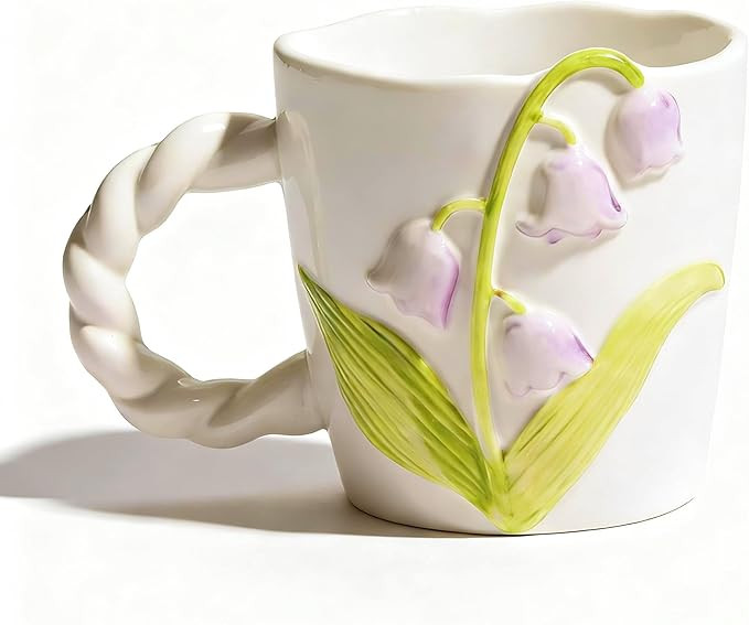 2024 Ceramic Coffe Mug with Handle, 12.85oz Cute Spring Flower Floral Handmade Figurine Mugs, Hol... | Amazon (US)