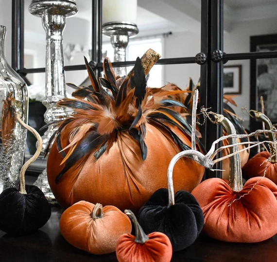 Velvet Pumpkin with Feathers in Copper with Copper /Black | Etsy | Etsy (US)