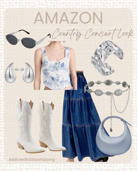 AMAZON- Country Concert Look

This outfit is not just for a country concert, it would be cute as a summer date night as well! I paired this denim maxi skirt with a blue and white western print button down tank top. I accessorized with white cowboy boots, a baby blue shoulder bag, silver drop earrings, silver chain link belt, silver chunky bangle, and black and silver oval sunglasses!



#LTKFindsUnder100 #LTKSeasonal #LTKStyleTip