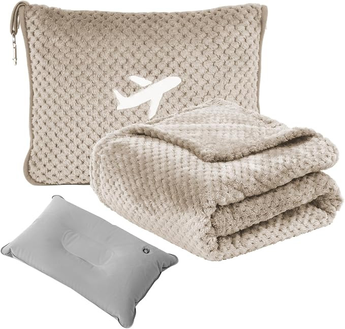 Travel Blanket Airplane Compact with Bag, Travel Essentials 3 in 1 Packable Airplane Blanket, Tra... | Amazon (US)