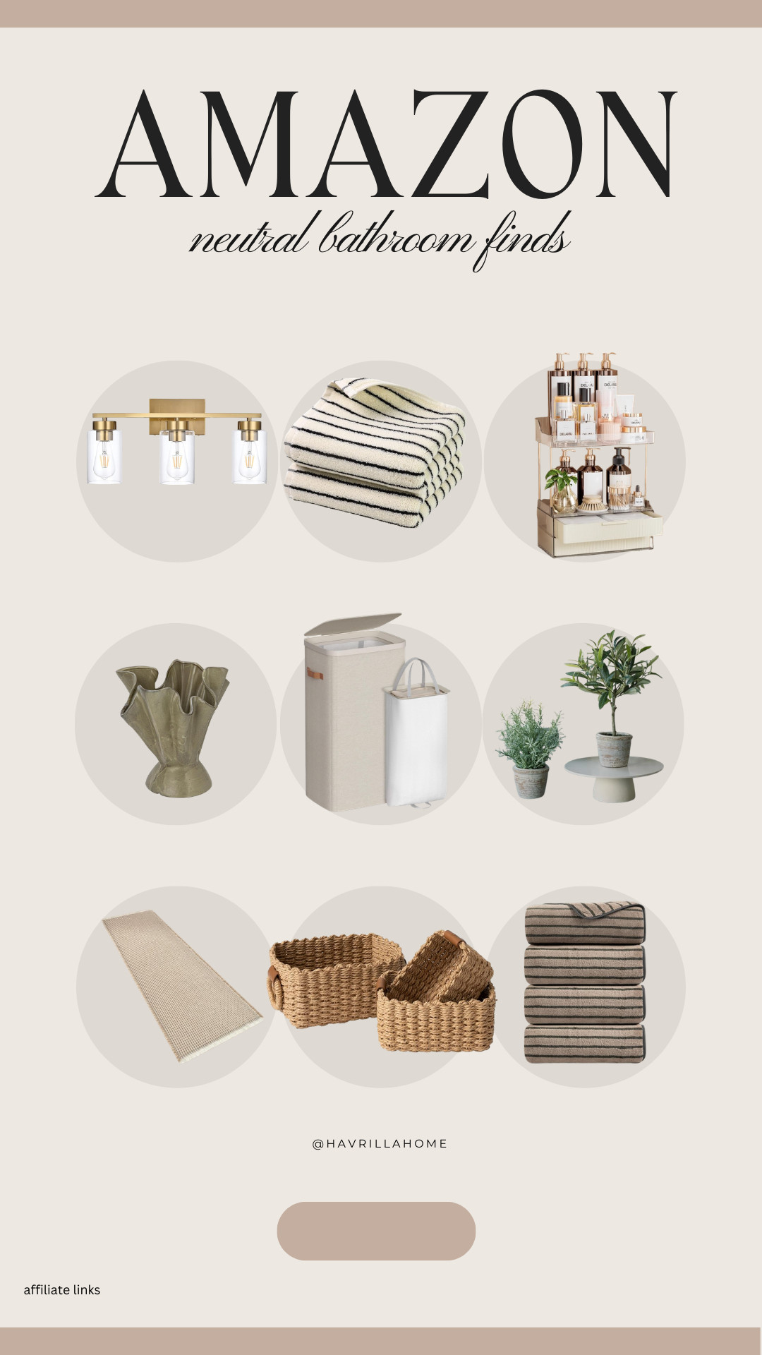 Neutral bathroom decor amazon, bathroom organization ideas, modern brass vanity light, striped bath towels neutral, bathroom counter organization, decorative bathroom tray styling, woven storage baskets, bathroom laundry hamper neutral, neutral bath runner rug, faux plants bathroom decor, organic modern bathroom, affordable bathroom refresh, minimal bathroom styling ideas, spa inspired bathroom decor 

 

#LTKHome