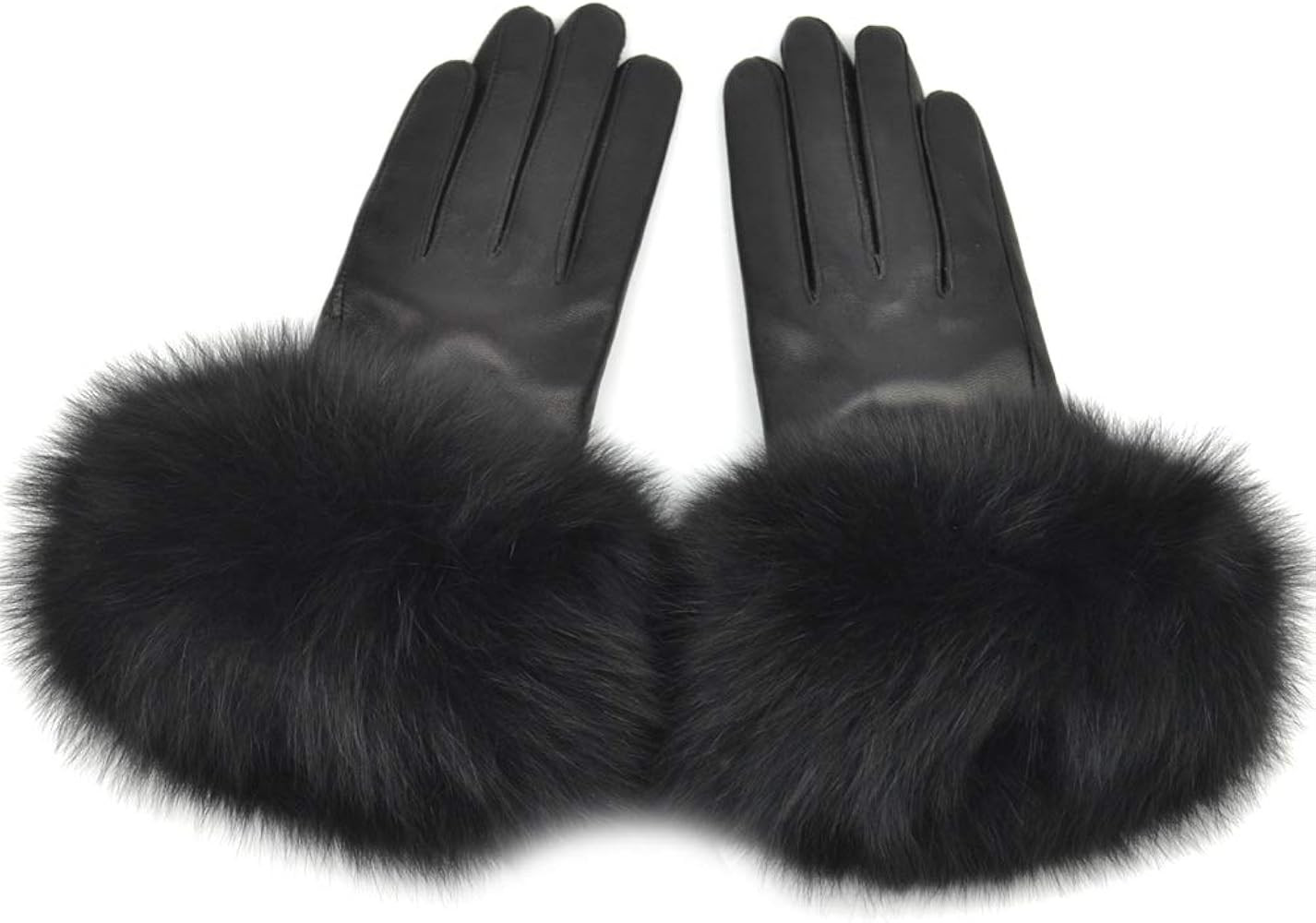Women Genuine Lambskin Leather Winter Lined Gloves with Fox Fur Trim | Amazon (US)
