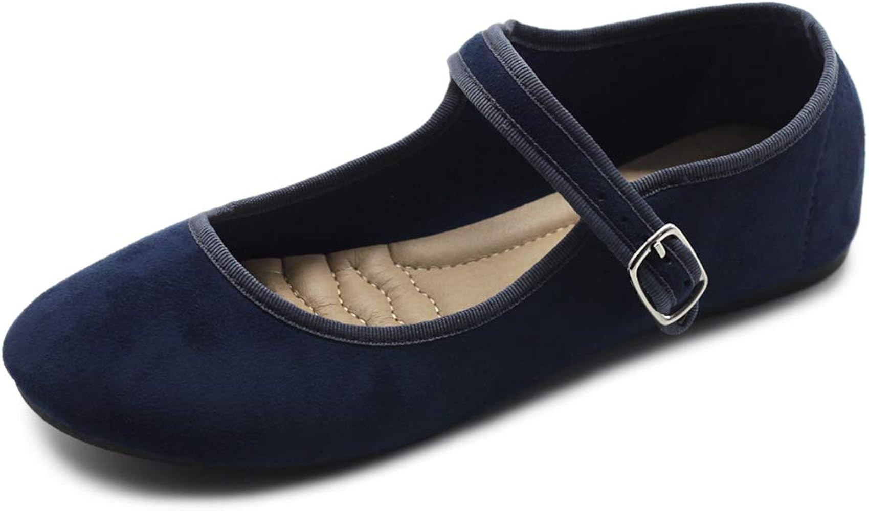 Ollio Women's Shoes Faux Suede Casual Mary Jane Light Ballet Flats | Amazon (US)
