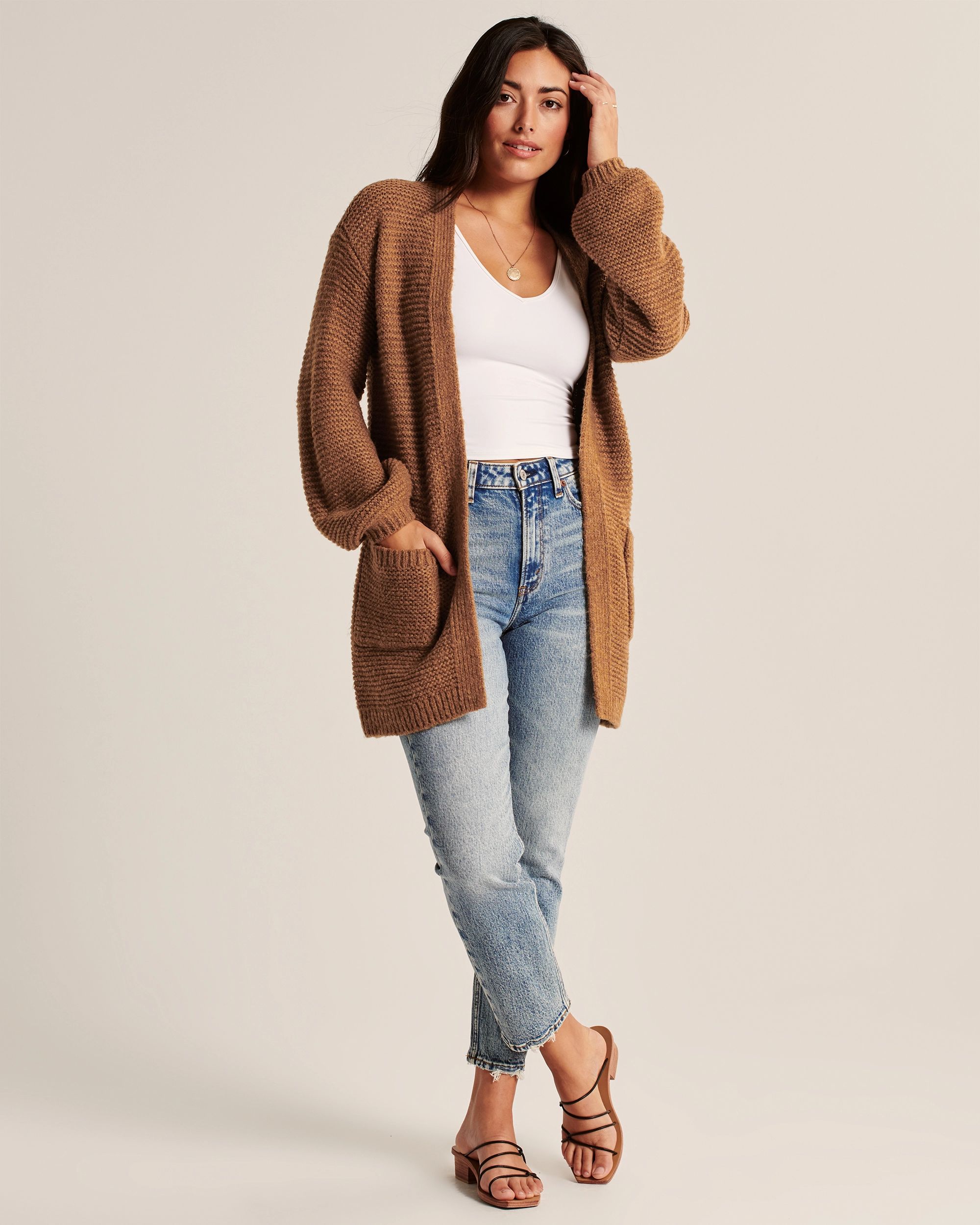 Women's Puff Sleeve Long Cardigan | Women's Tops | Abercrombie.com | Abercrombie & Fitch (US)