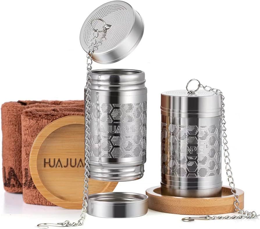 Tea-Infuser-Strainer-Set-HUAJUANPIE - 2 Pack 304 Stainless Steel Loose Tea Steeper, Double Lids D... | Amazon (US)
