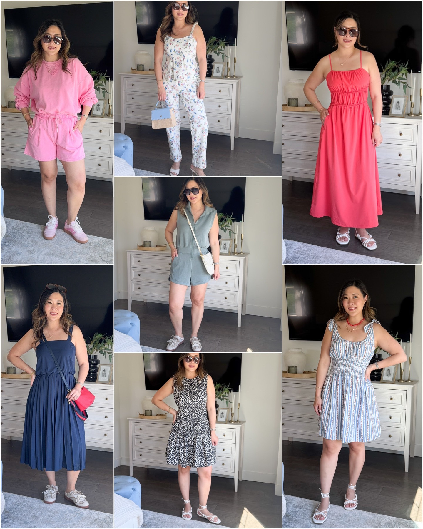 Walmart summer outfits // affordable fashion // floral set // matching set // maxi dress // romper // travel outfit // beach vacation // mom uniform 

Pink Sweatshirt: M 
Pink Shorts: S 
Navy Dress: S 
Floral Set: S 
Romper: M 
Floral Dress: M 
Orange Dress: S 
Mini Tie Strap Dress: M

#LTKootd #LTKSeasonal #LTKPetite