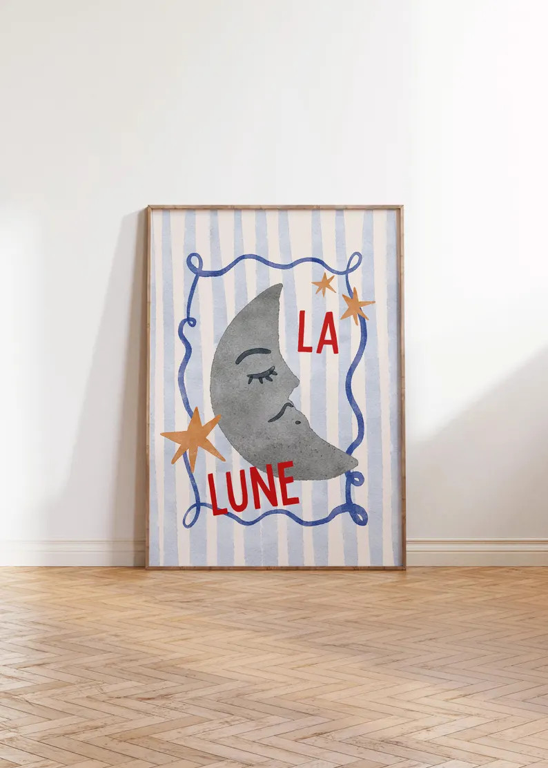 La Lune Print, Whimsical Moon Stars Wall Art, French Quote Nursery Poster, Kids Room Decor, Playf... | Etsy (US)