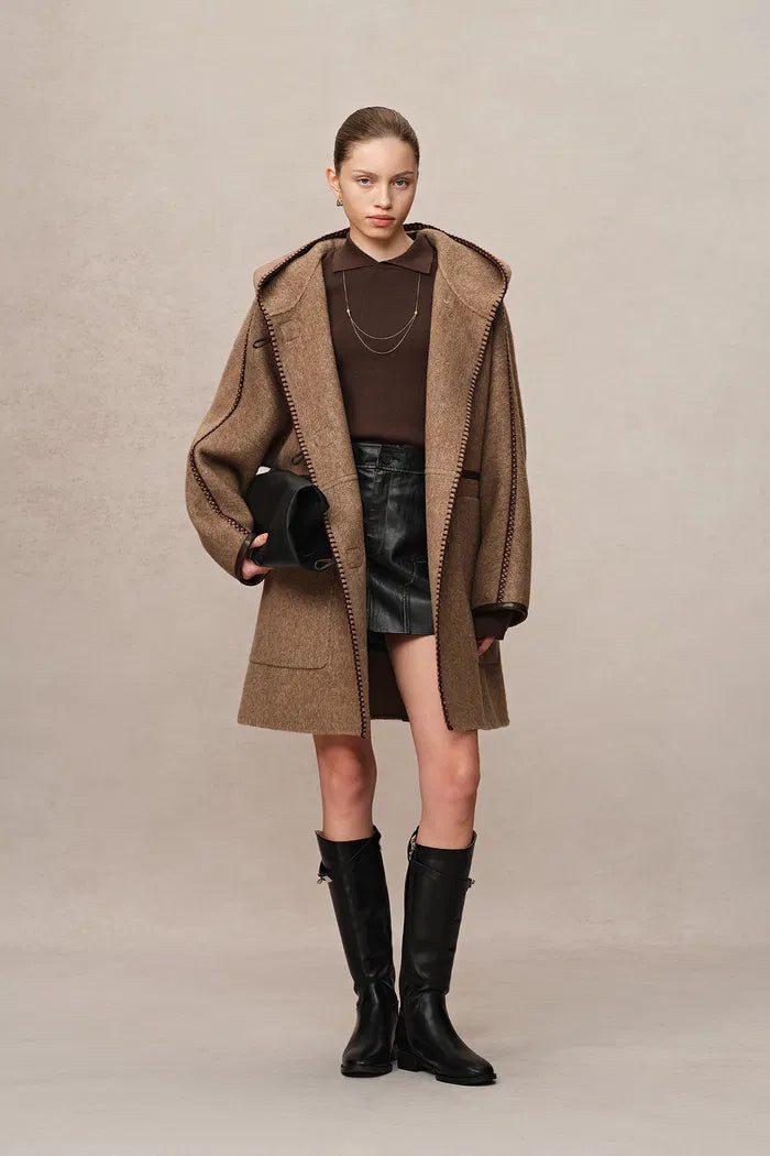 Paletot Inspired Overlock Stitch Hooded Coat in Alpaca Wool Twill | Fabrique