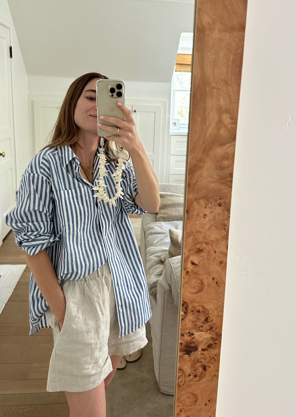 Lounge around the house in 114* weather kind of afternoon — I sized up in this shirt for an oversized fit (a great button-up) and my shorts are oldies but linking the same shorts in green! 