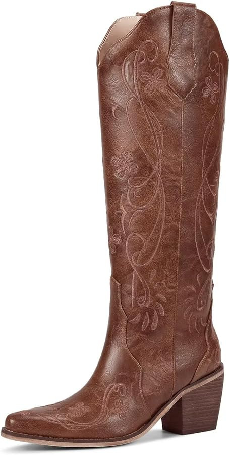 wetkiss Cowboy Boots for Women Knee High Cowgirl Boots, Western Boots with Floral Embroidered Poi... | Amazon (US)