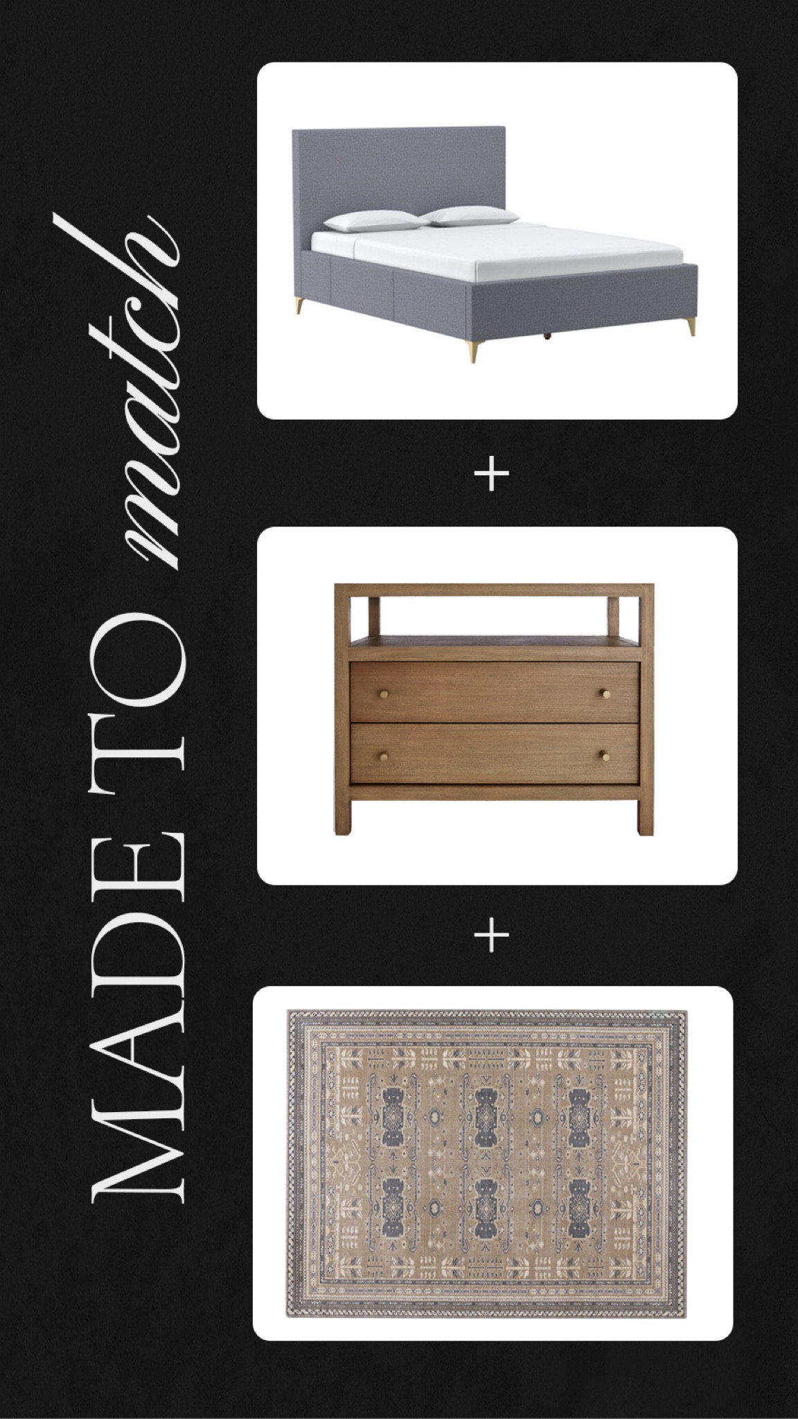 Transitional blue, beige, cream, and brown bedroom design. Mcgee & co rug.