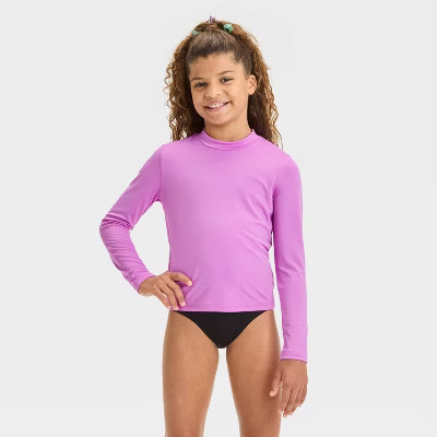 Girls' Solid Rash Guard Top - Cat & Jack™ Purple XL Plus: UPF 50+, Long Sleeve, Fit | Target