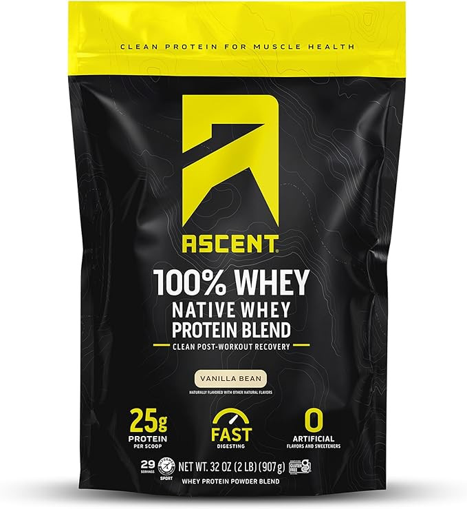 Ascent 100% Whey Protein Powder - Post Workout Whey Protein Isolate, Zero Artificial Flavors & Sw... | Amazon (US)