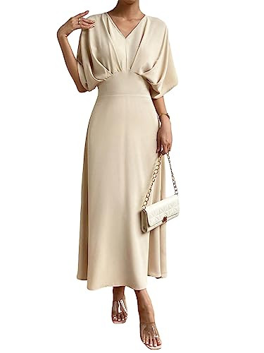 Floerns Women's V Neck Half Sleeve Ruched Cocktail Evening A Line Long Dress | Amazon (US)