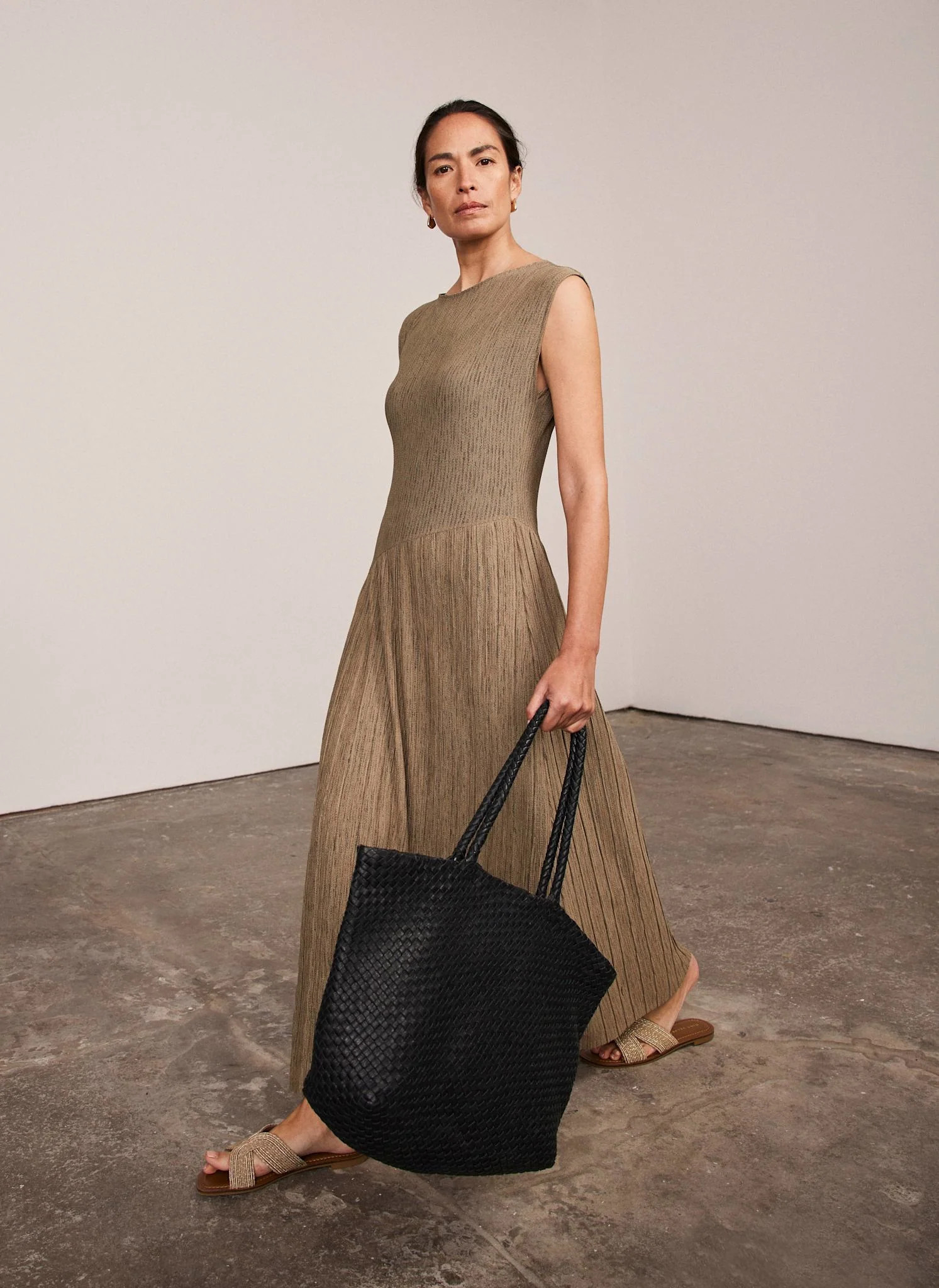 Khaki Jersey Asymmetric Dress | Mint Velvet