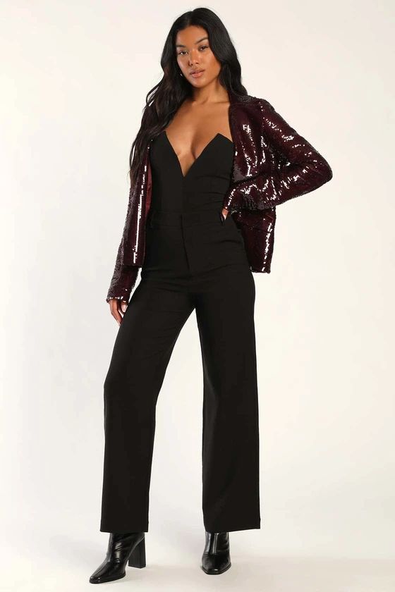 Fanciful Flair Burgundy Sequin Blazer | Lulus (US)