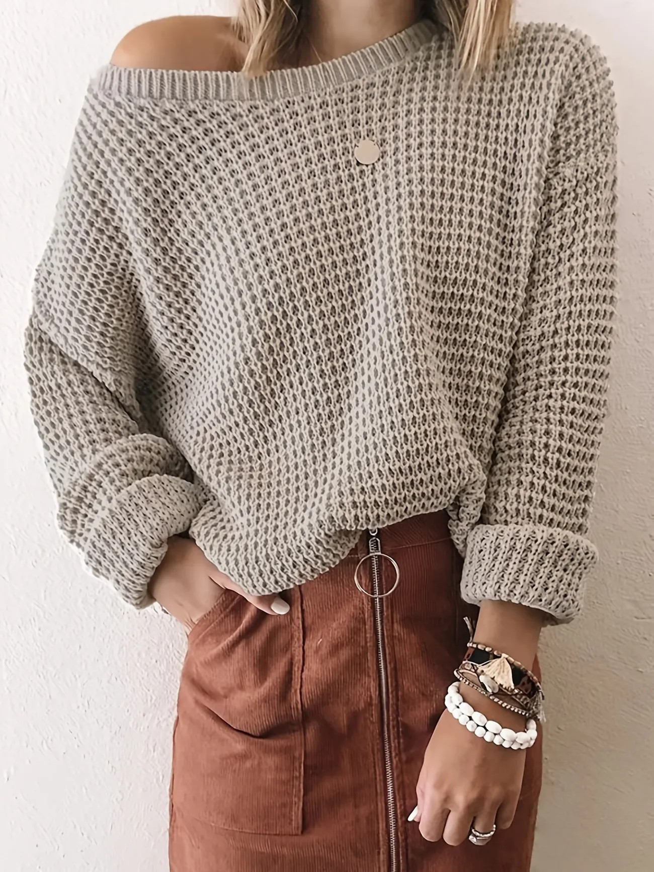 Plus Size Casual Sweater, Women's Plus Solid Long Sleeve Round Neck Medium Stretch Knitted Pullov... | Temu Affiliate Program