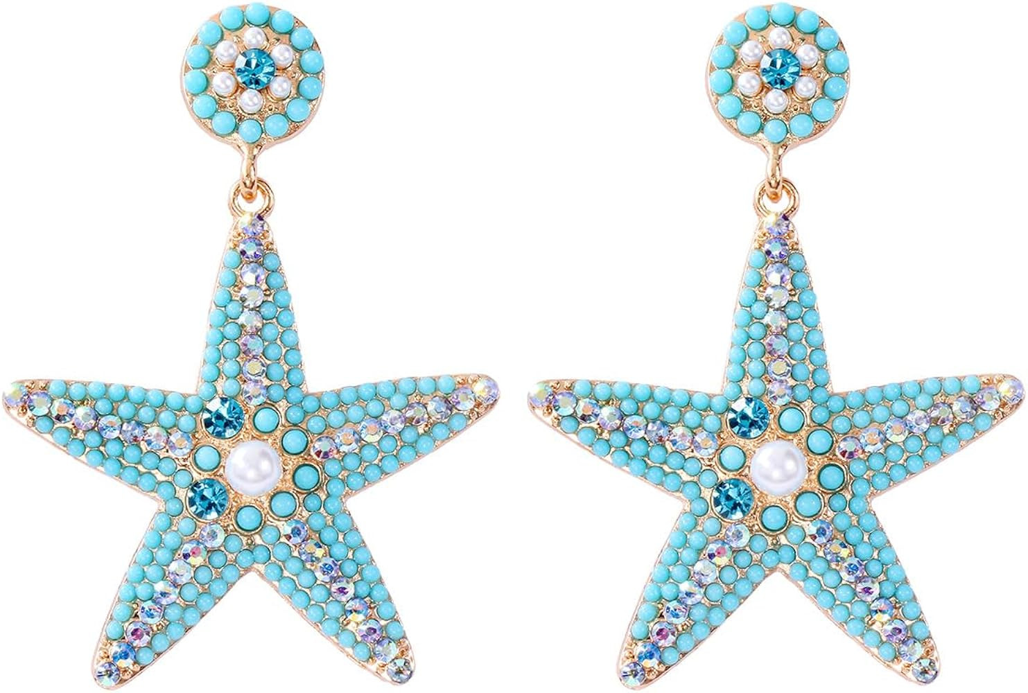 Starfish Earrings for Women Beaded Starfish Earrings Bohemian Starfish Pearl Dangle Drop Earrings... | Amazon (US)