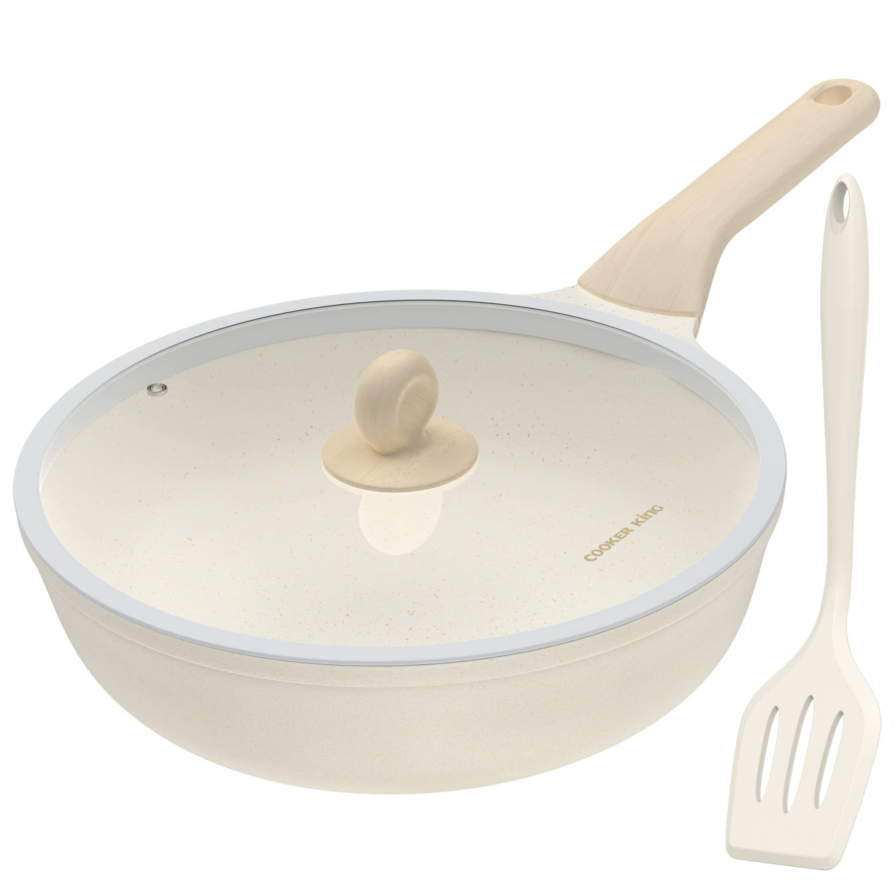 COOKER KING Premium Nonstick Frying Pan - PFOA-Free Cream Marble Coating, Heat-Resistant Handle, ... | Amazon (US)