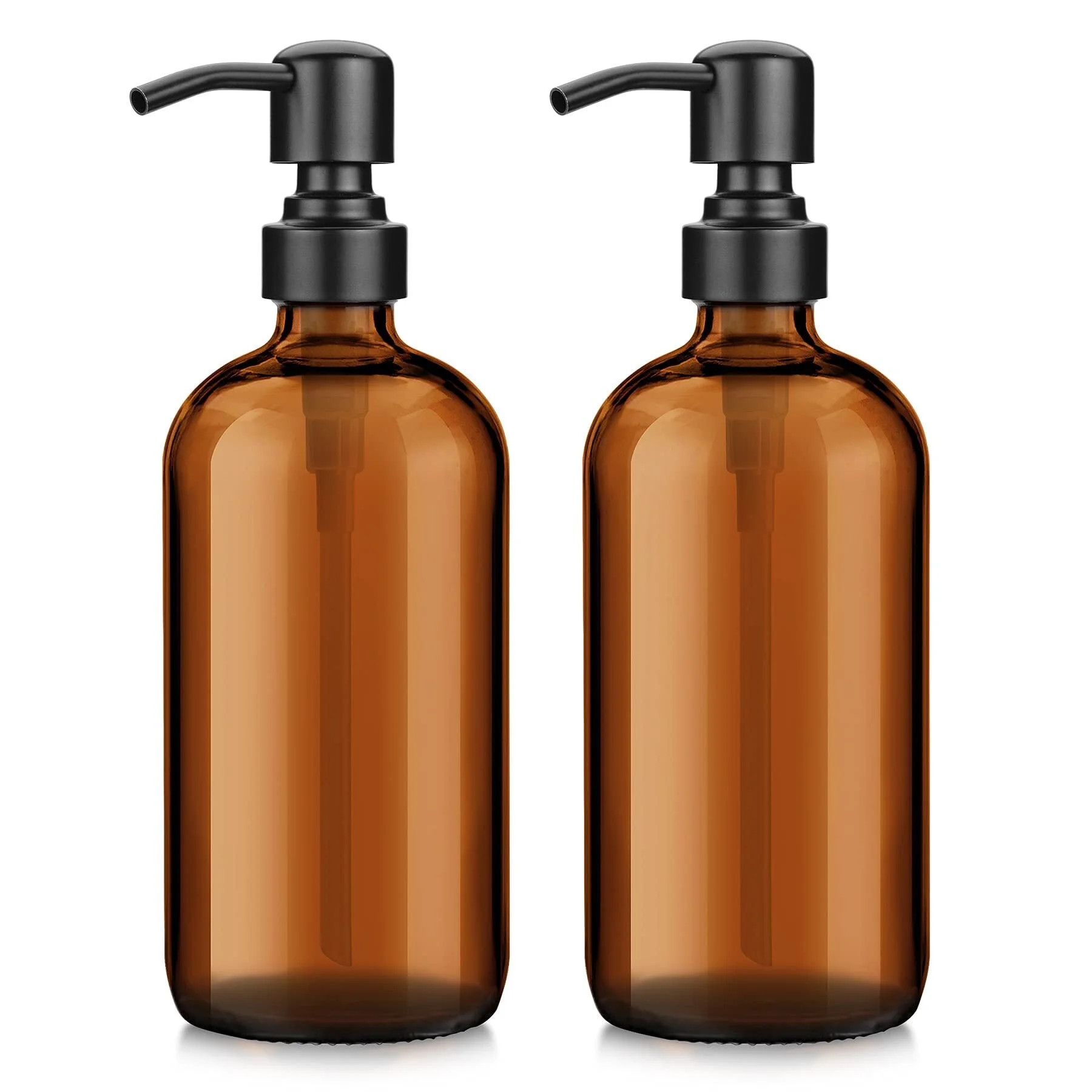AmazerBath Amber Glass Soap Dispenser, 2 Pack Thick Amber Pint Jar Bottle with Black Pump Stainle... | Walmart (US)