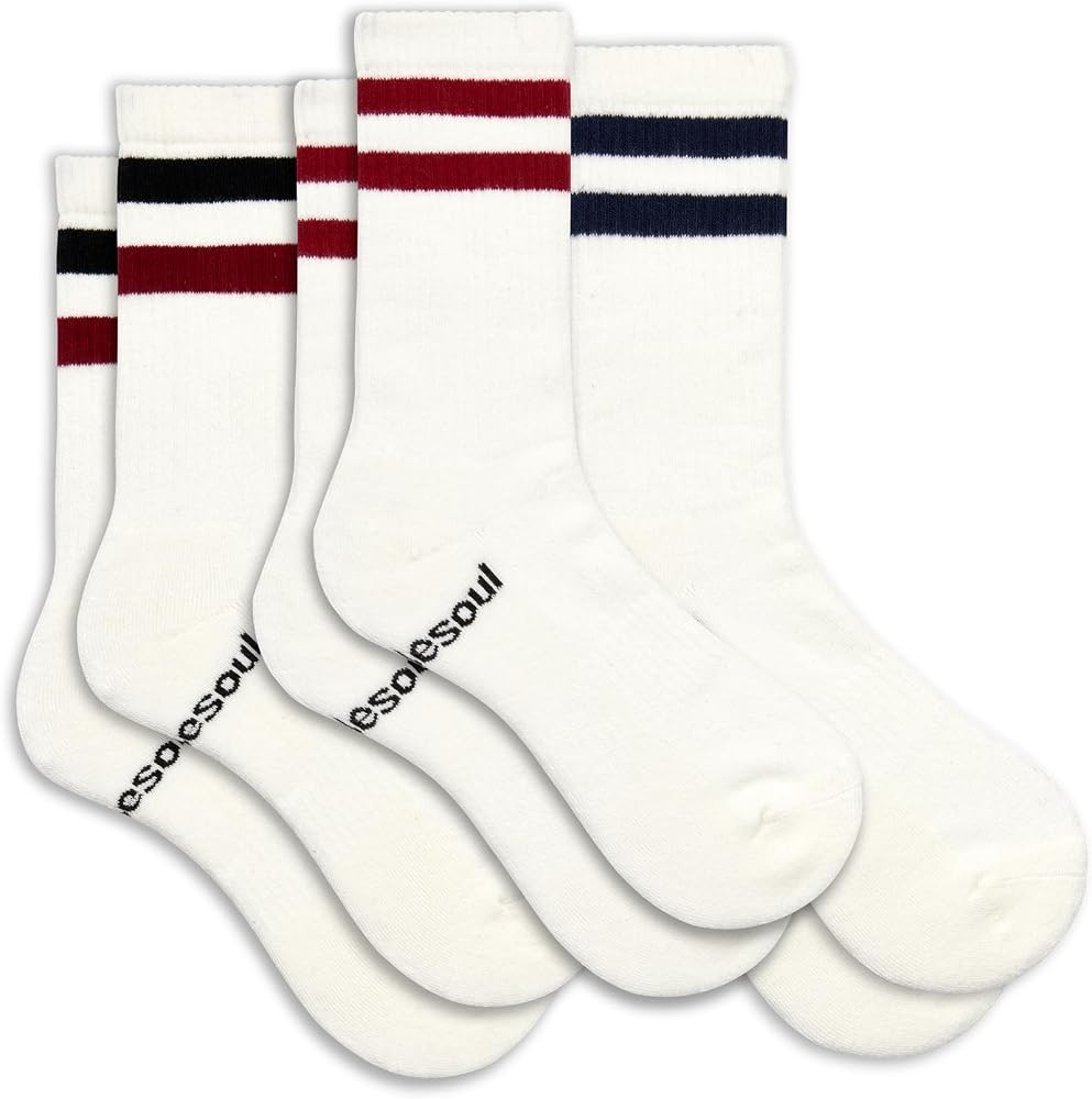 doublesoul Men & Women 3 Pack Mixed Varsity Crew Socks, High Socks, Organic Cotton | Amazon (US)