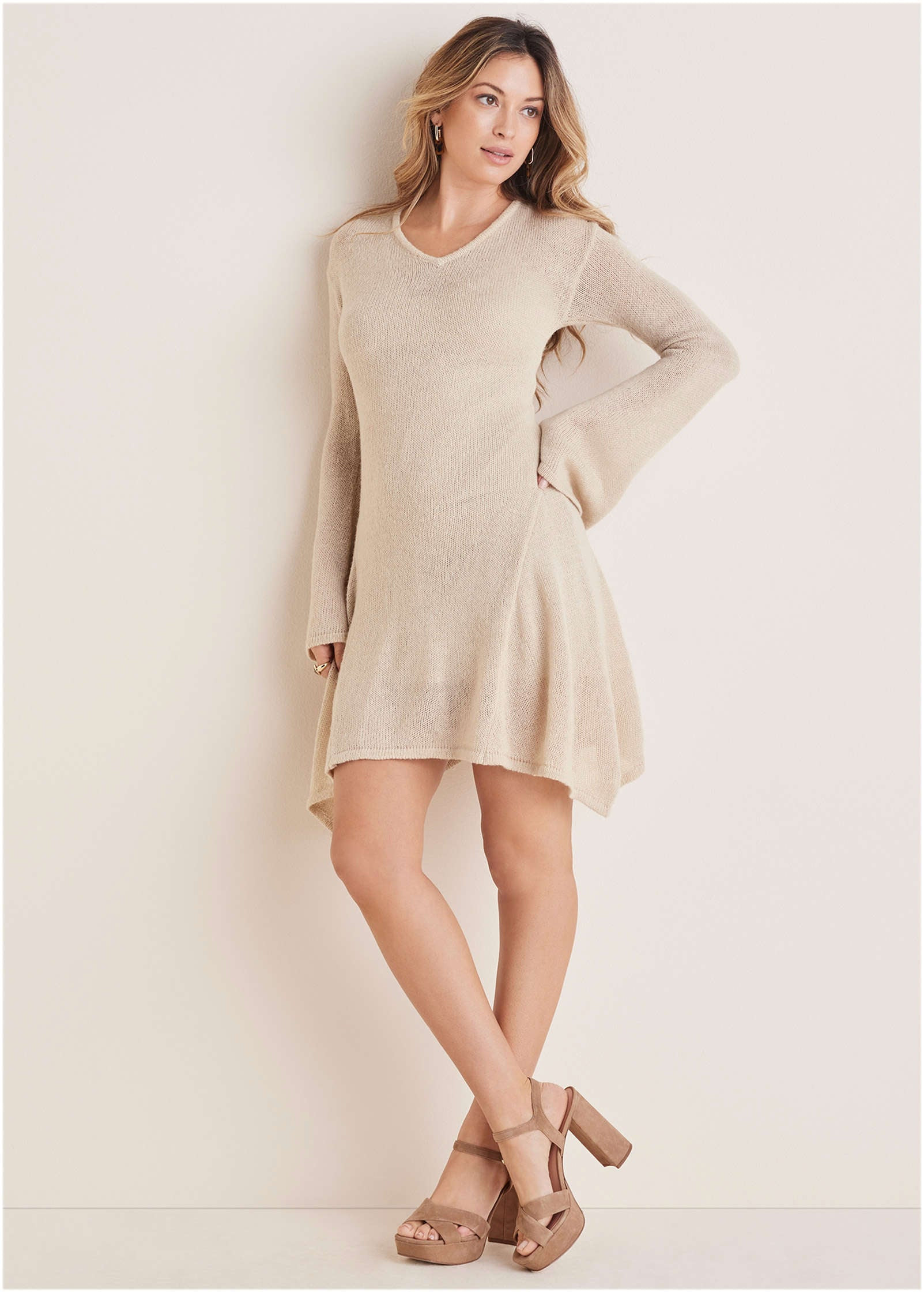 Bell Sleeve Sweater Dress - Oatmeal | VENUS