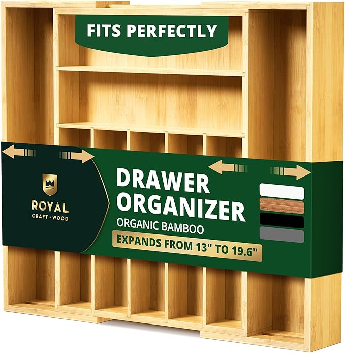 ROYAL CRAFT WOOD Luxury Bamboo Kitchen Drawer Organizer - Silverware Organizer, Utensil Holder & ... | Amazon (US)