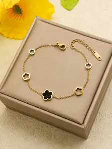 Adjustable New Design Gold Plated Stainless Steel 316L Plant Flower Bracelet With Five Leaf Petal... | AliExpress (US)