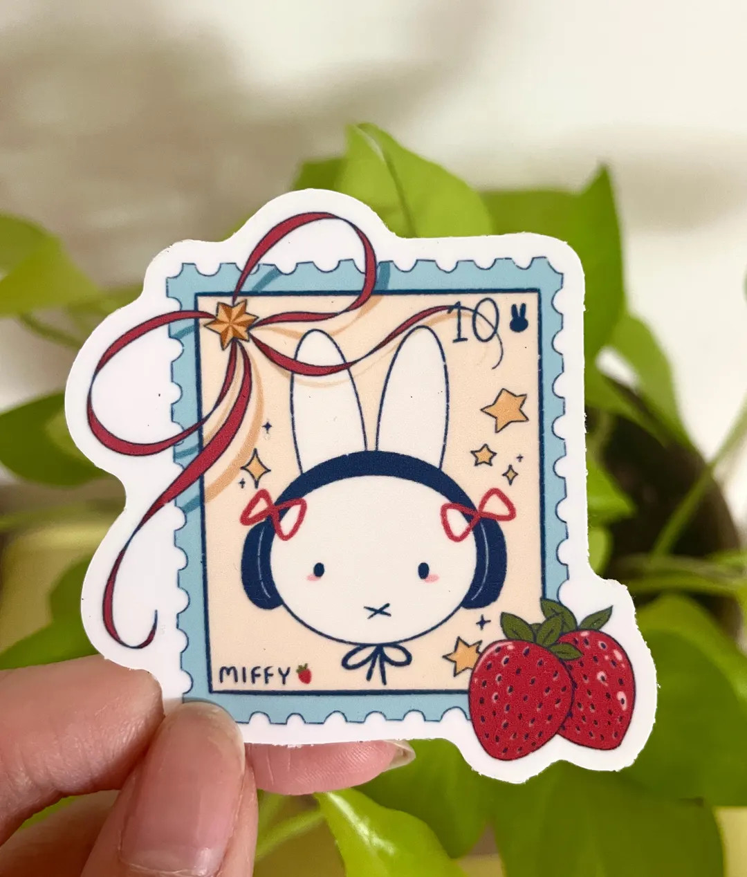 Strawberry Bunny Stamp Sticker: Waterproof Vinyl Sticker | Etsy (US)