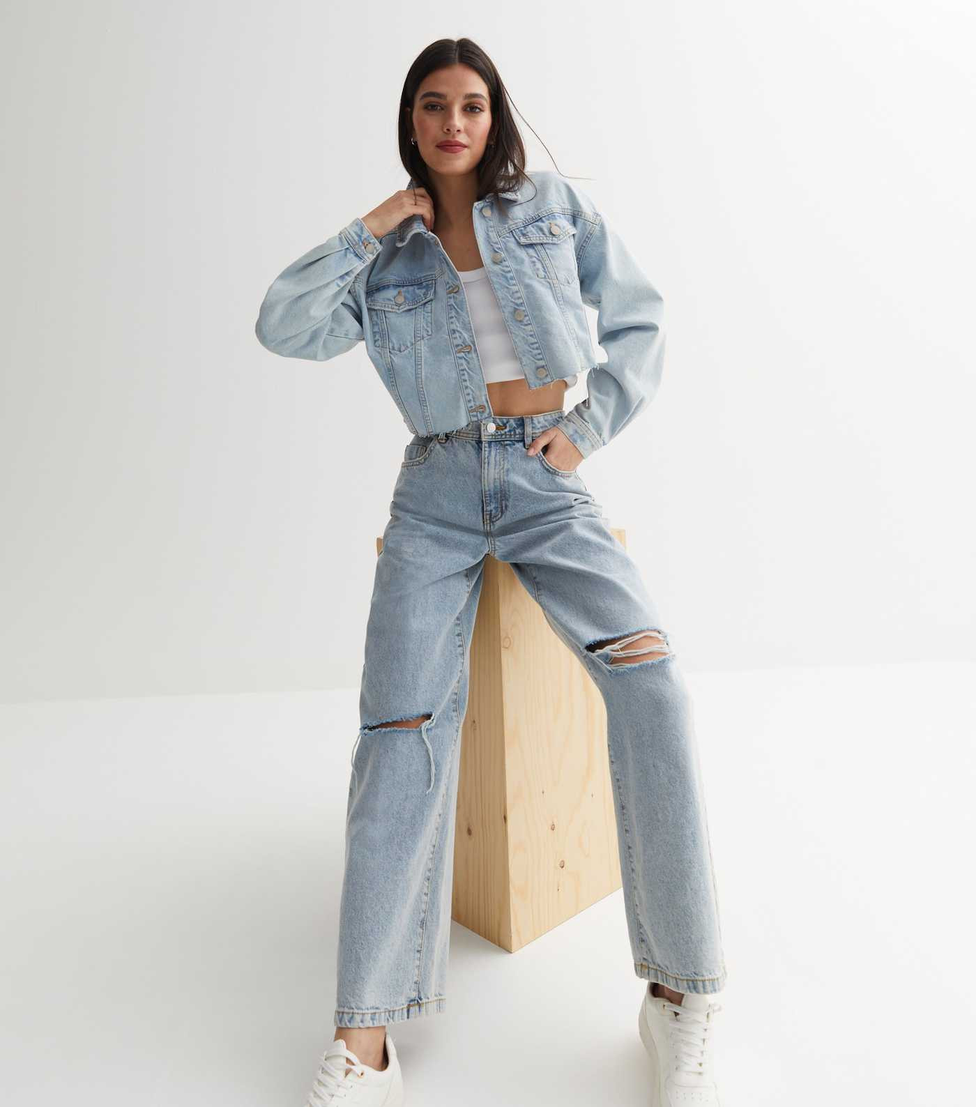Pale Blue Frayed Denim Boxy Crop Jacket
						
						Add to Saved Items
						Remove from Saved I... | New Look (UK)