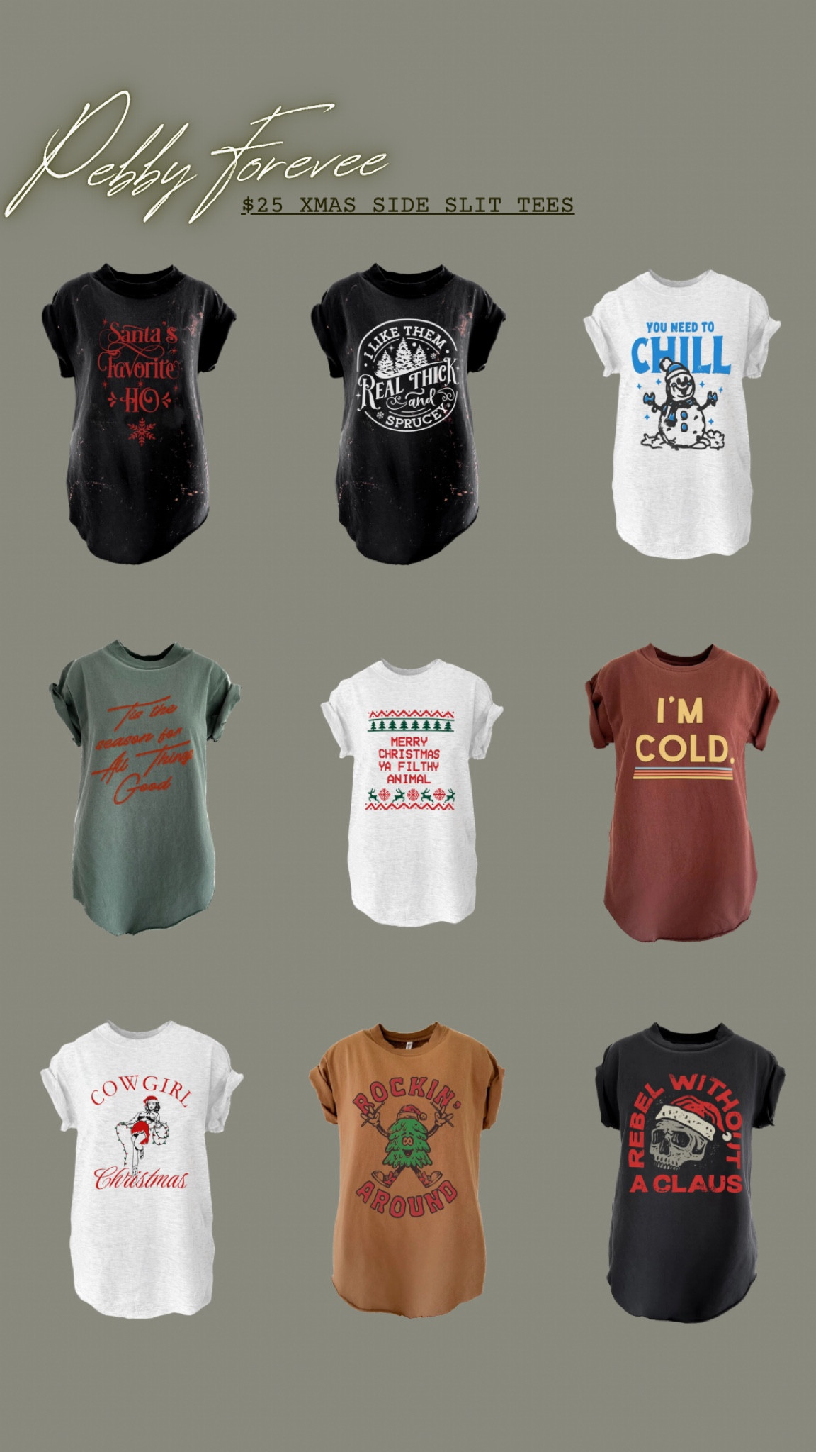 Pebby Forevee Holiday graphic tees on sale for $25 each! 

Raw edge side slit! Can tear to desired height to flatter your curves!

I wear a size XL! 

#LTKSaleAlert #LTKHoliday #LTKMidsize