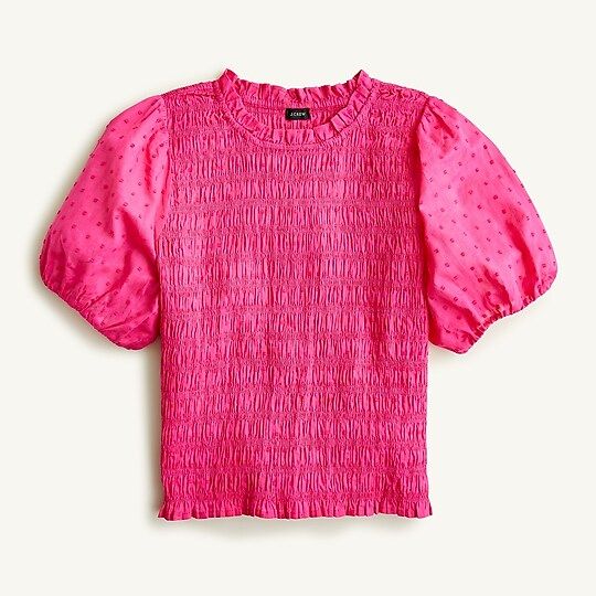 Puff-sleeve textured voile smocked top | J.Crew US