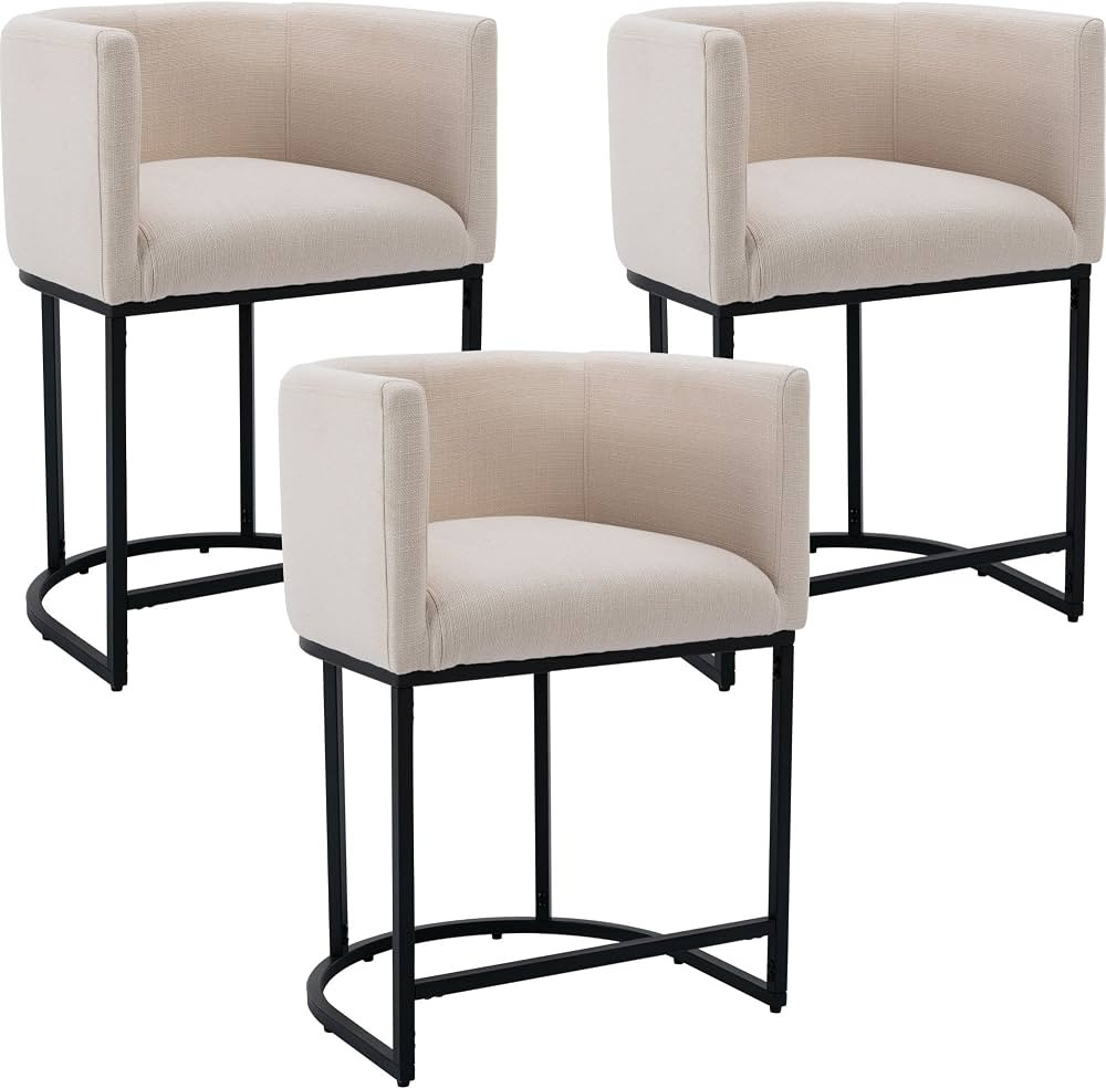 Modern Counter Height Linen Fabric Upholstered Counter Stools Set of 3, 24 inch Kitchen Island St... | Amazon (US)