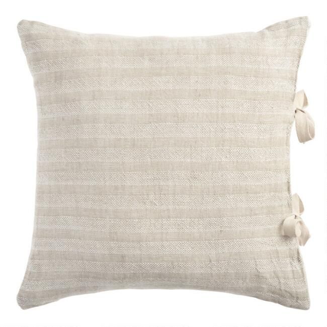 Natural Rustic Woven Stripe Linen Throw Pillow | World Market
