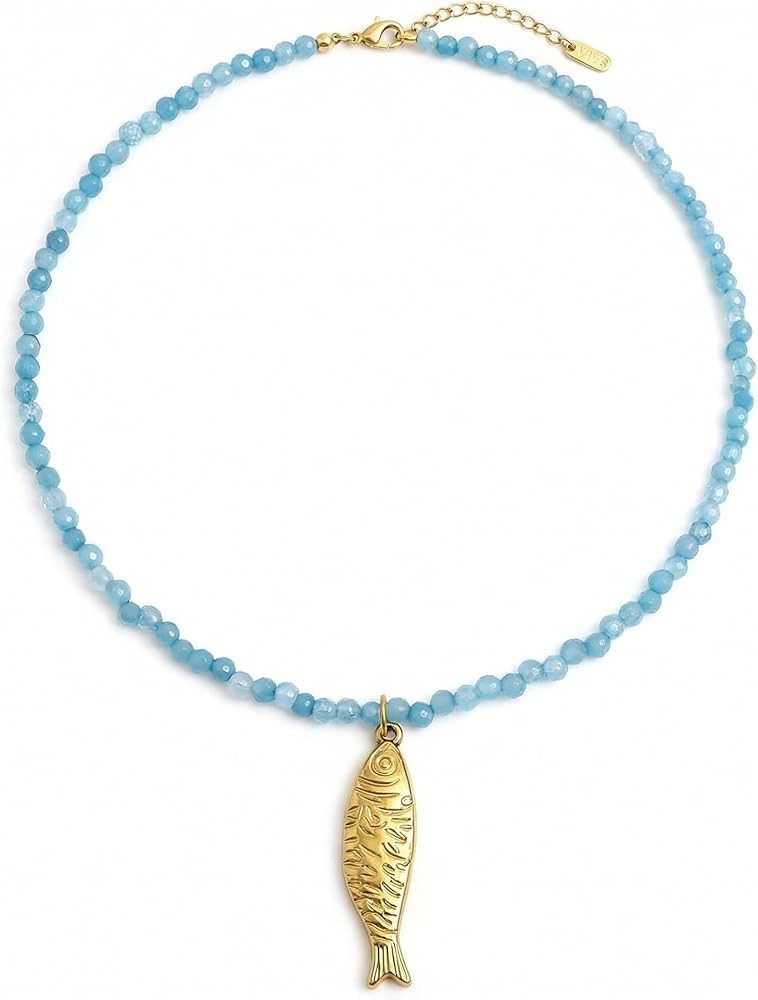 Jean Beau Beach Fish Drop Necklace for Women, Dainty 18K Gold Plated Charm Necklaces Party Trendy... | Amazon (US)
