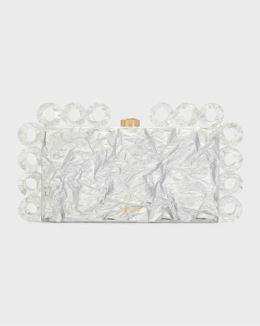 Harlow Ring Crinkled Metallic Clutch Bag | Neiman Marcus