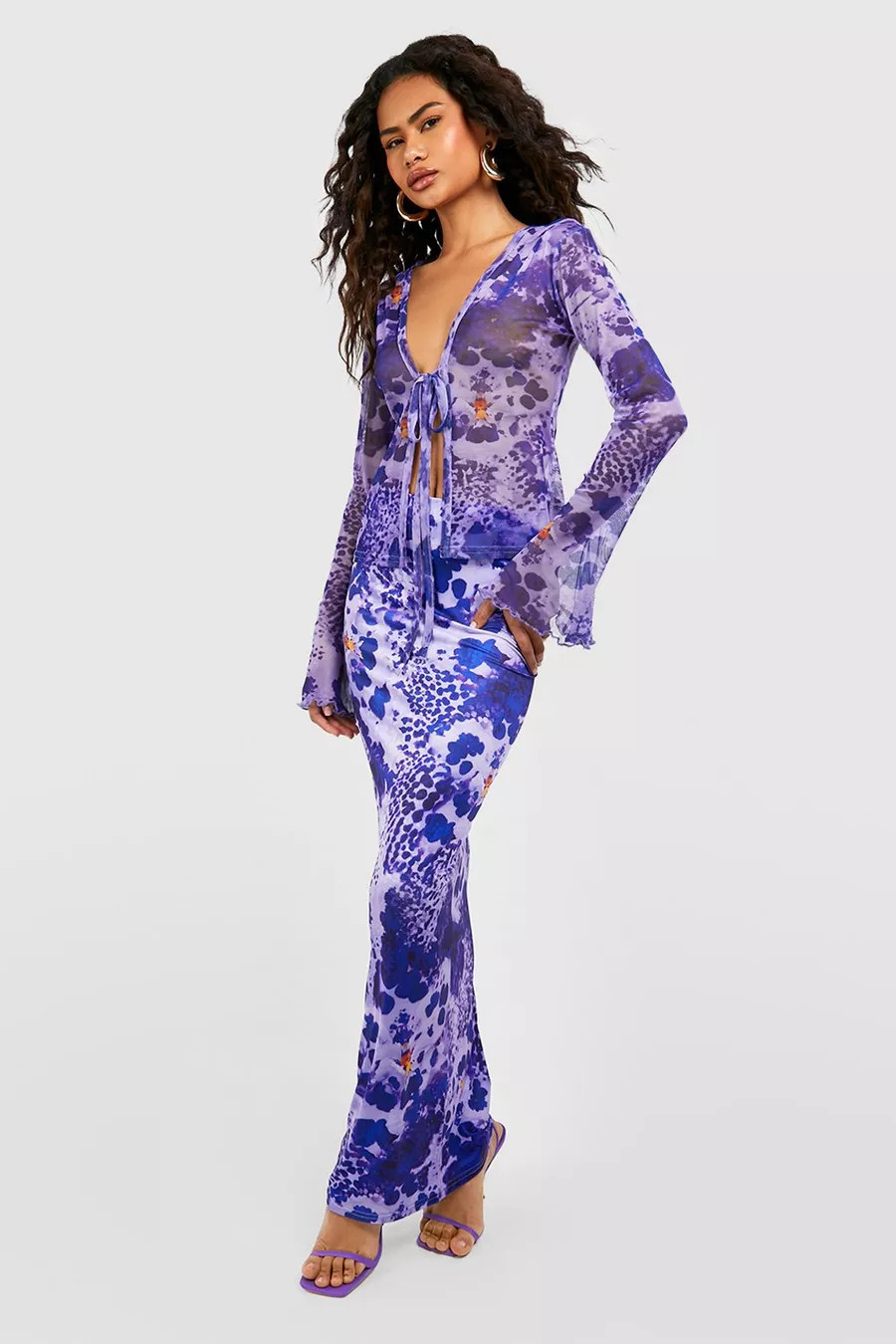 Floral Mesh Frill Tie Front Blouse | Boohoo AU