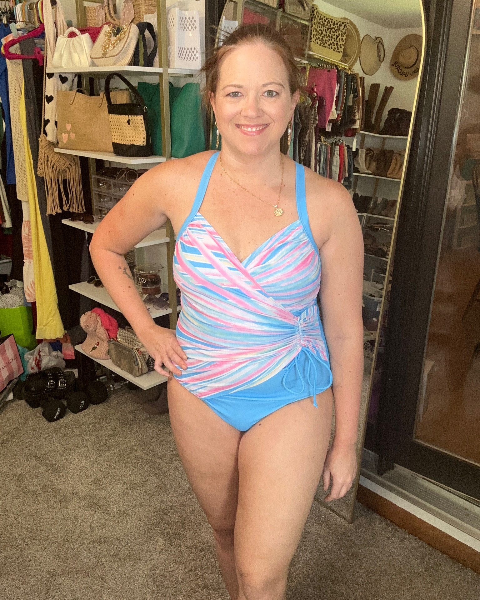 Mom approved one piece tummy control swimsuit
Amazon swimsuit with ruched tummy
Wearing size medium
