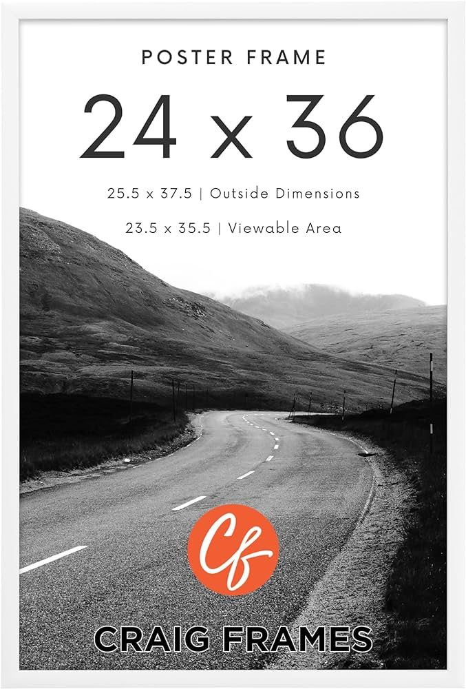 Amazon.com - Craig Frames 24x36 Modern White Poster Frame with Clear Plexiglass - Elegant Matte F... | Amazon (US)