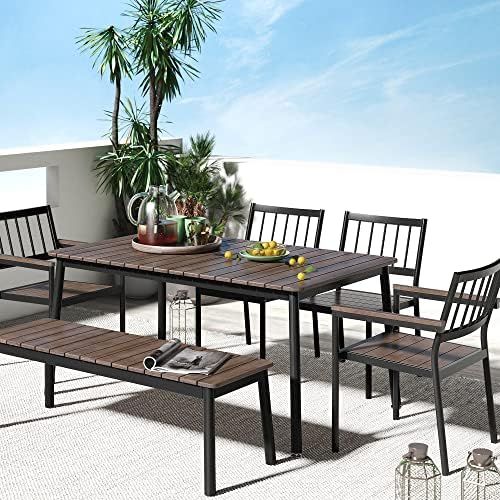 ZINUS Savannah Aluminum and Bamboo Outdoor 6 Piece Dining Set / Premium Patio Dining Set / Weather R | Amazon (US)