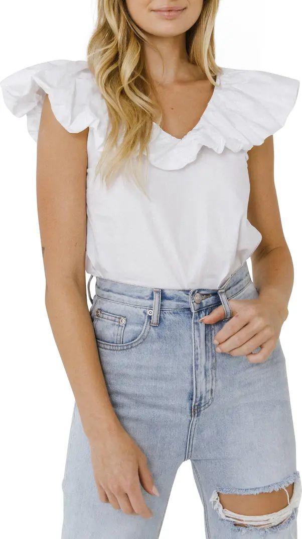 English Factory Ruffle V-Neck Cotton Top | Nordstrom | Nordstrom