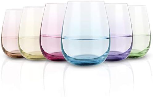 Colored Stemless Wine Glass Set of 6, Vibrant Splash Wine Glasses with Colored Bottom for Women M... | Amazon (US)
