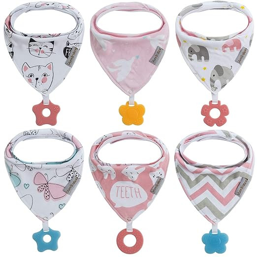 Baby Bandana Drool Bibs 6-Pack and Teething Toys 6-Pack Made with 100% Organic Cotton, Absorbent ... | Amazon (US)
